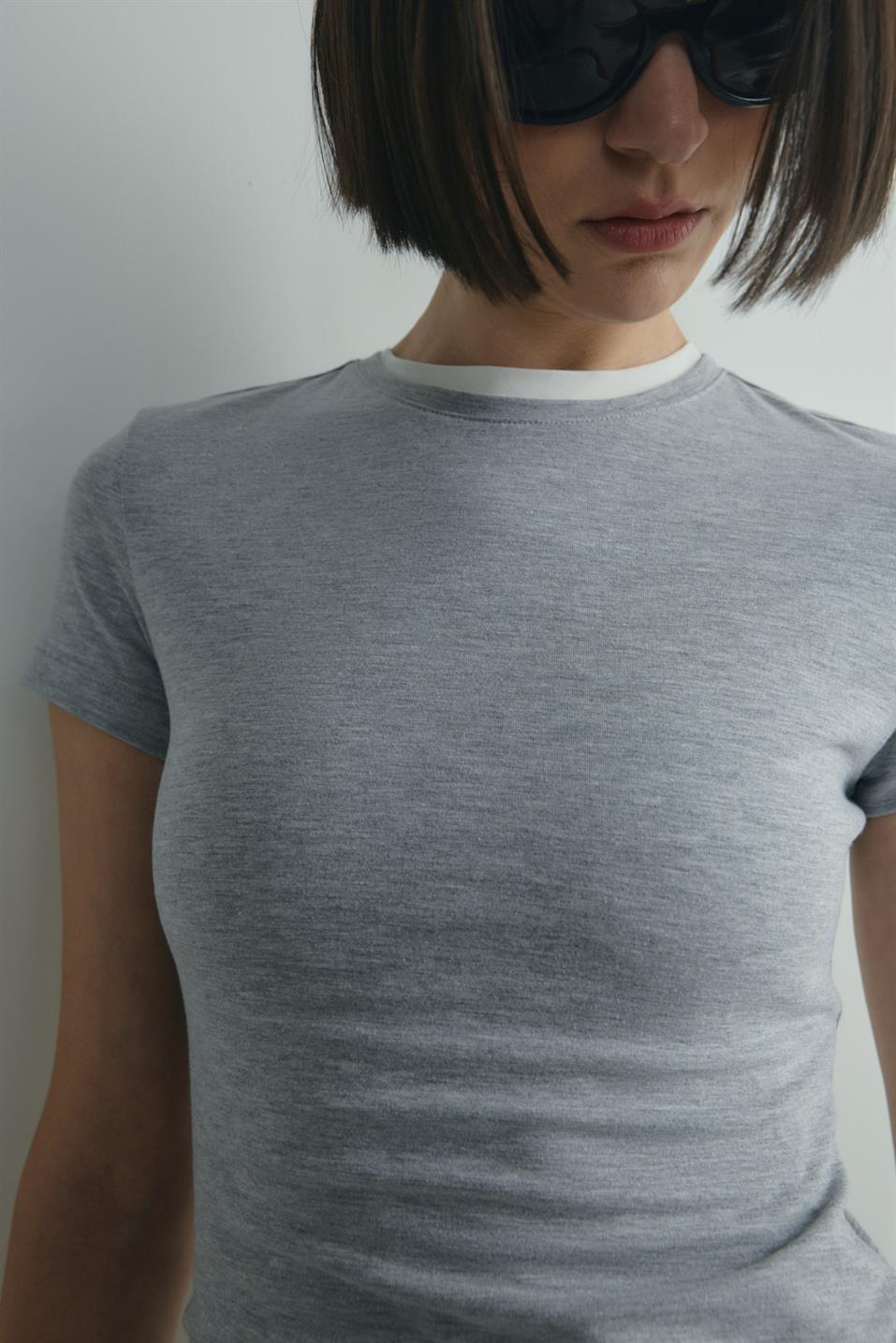 Gri Skinny Fit Basic Tişört