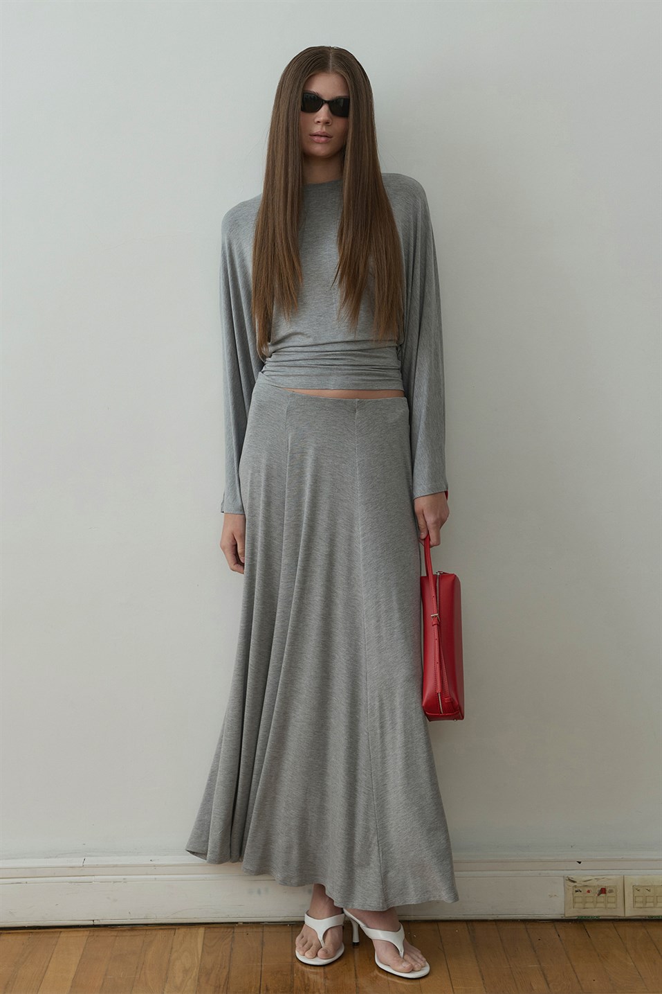 Gri Sophia Yarasa Kol Bluz