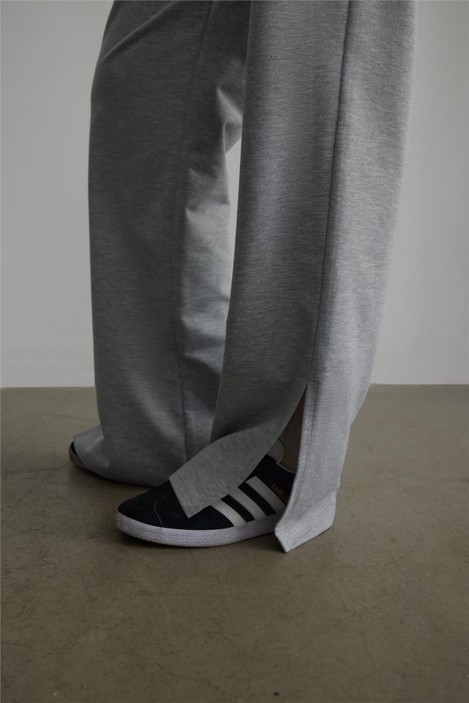 Gray Wide Leg Slit Sweatpants