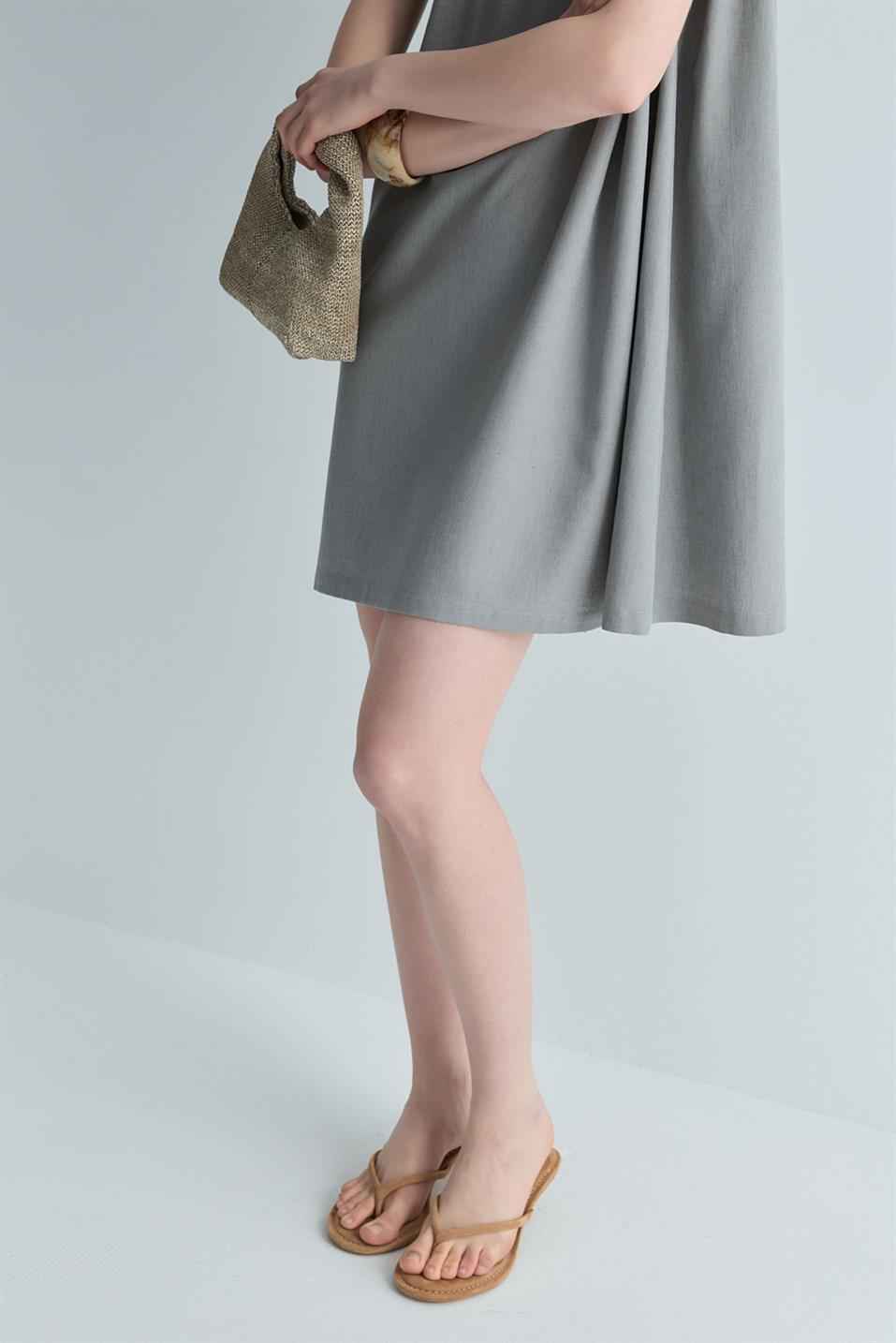 Gri Zayden Tek Omuzlu Elbise