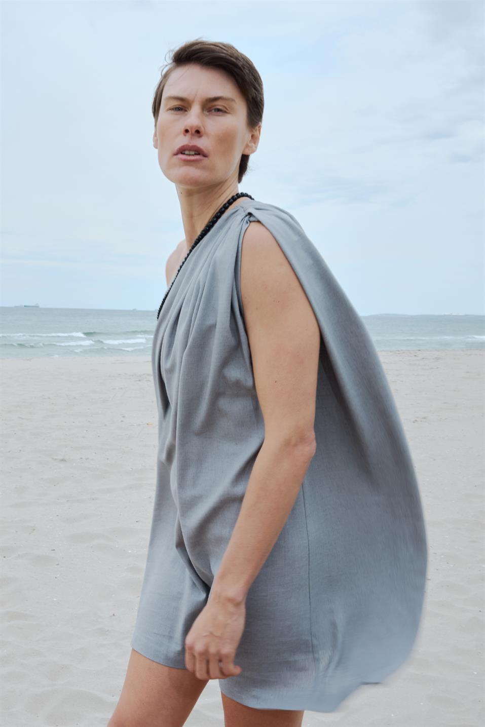 Gri Zayden Tek Omuzlu Elbise