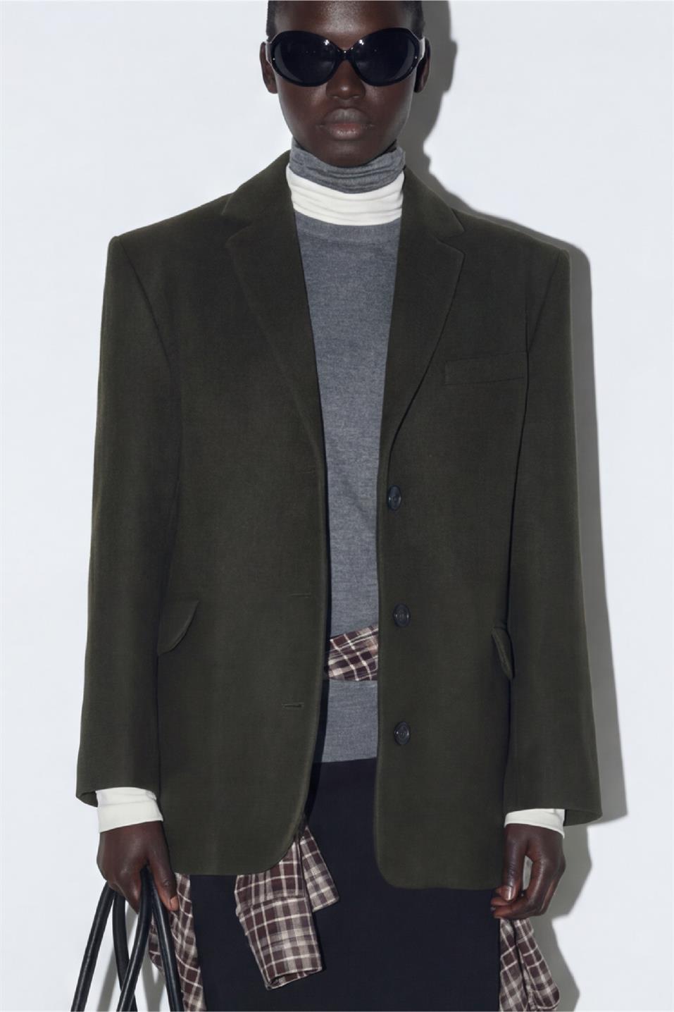 Haki %100 Yün Blazer Ceket