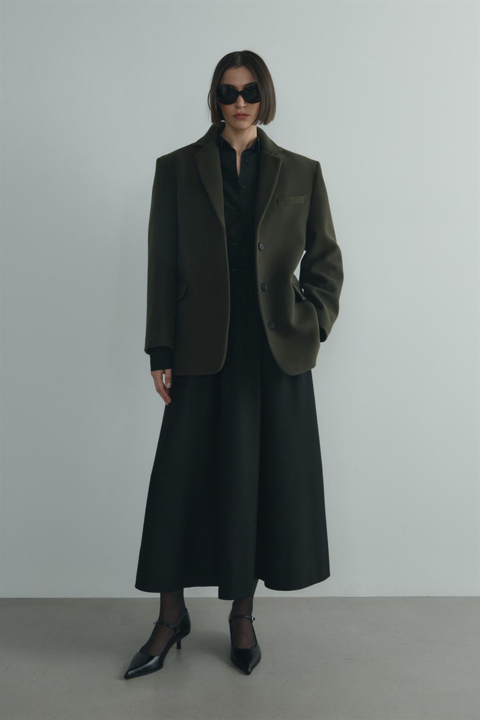 Haki %100 Yün Blazer Ceket