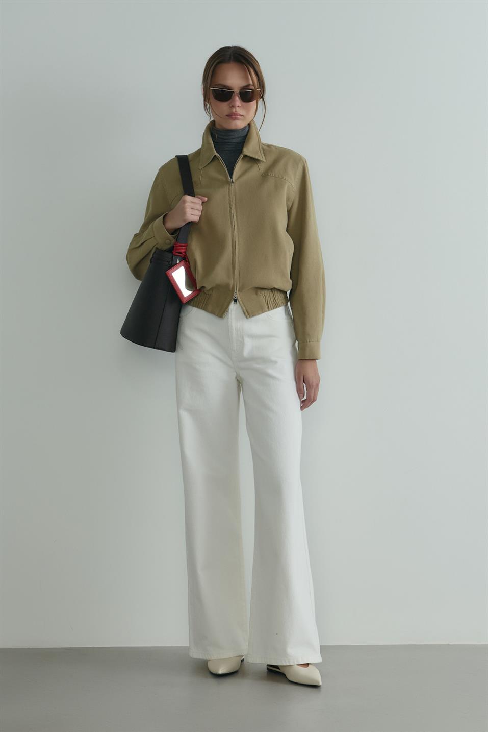 Haki Alden Yıkamalı Ceket