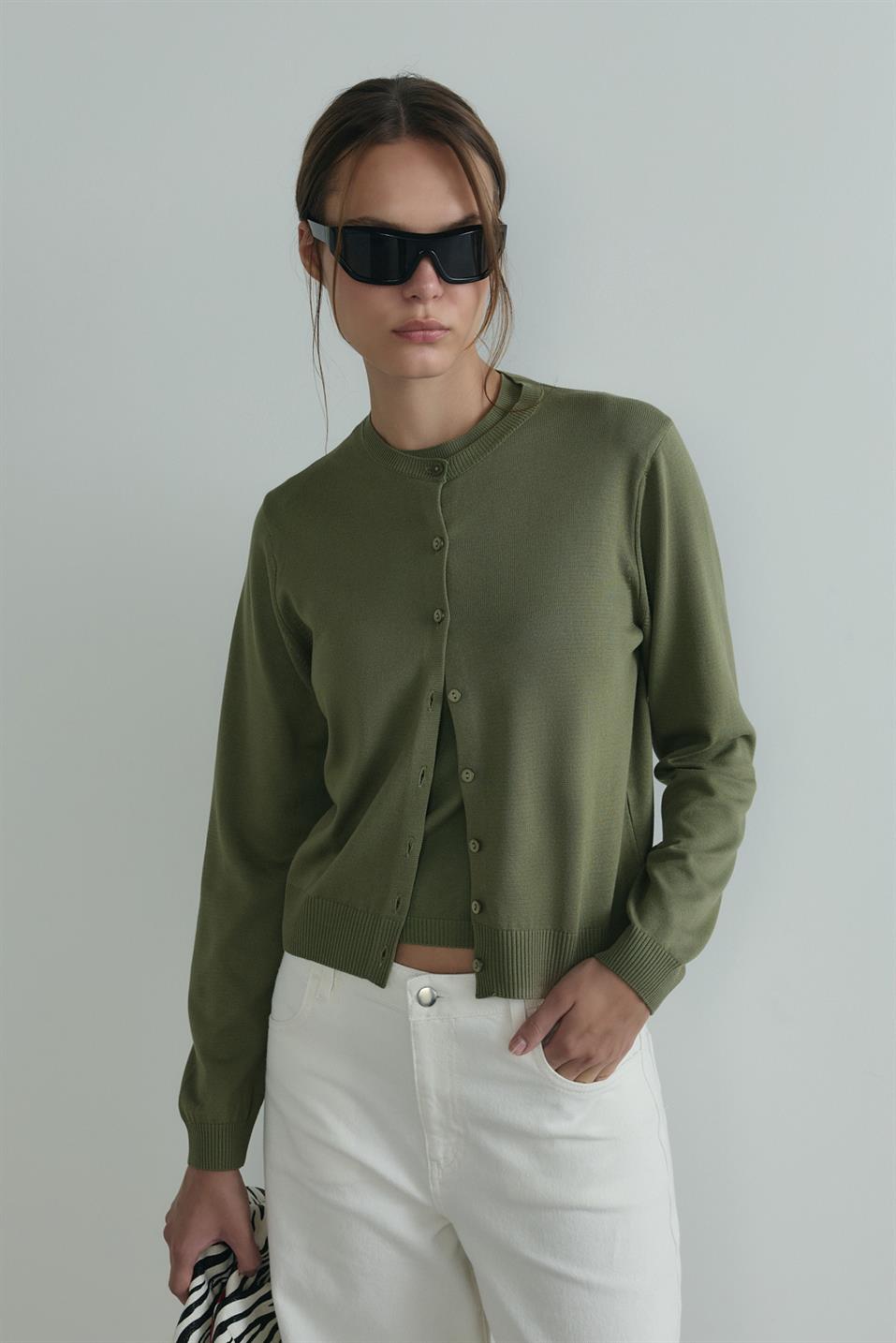 Haki Lea Triko Hırka