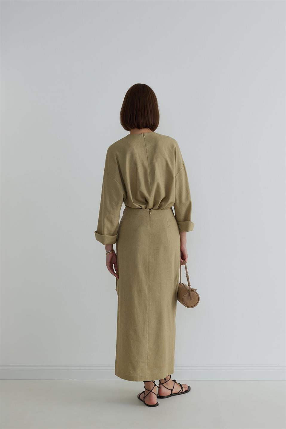 Ihlamur Yeşili Noli Keten Anvelop Etek