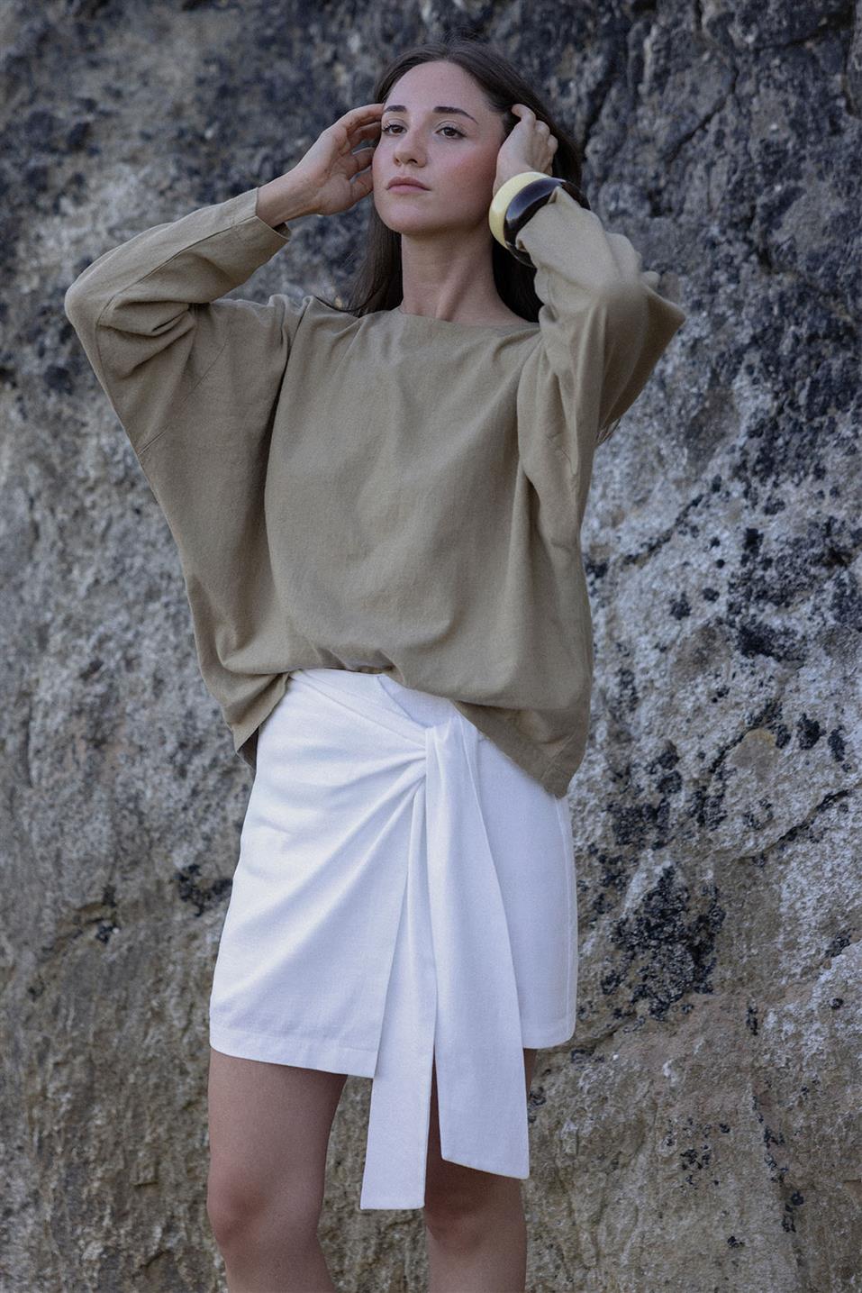 Ihlamur Yeşili Ole Oversize Keten Bluz