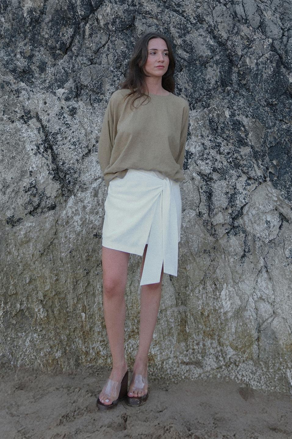 Ihlamur Yeşili Ole Oversize Keten Bluz