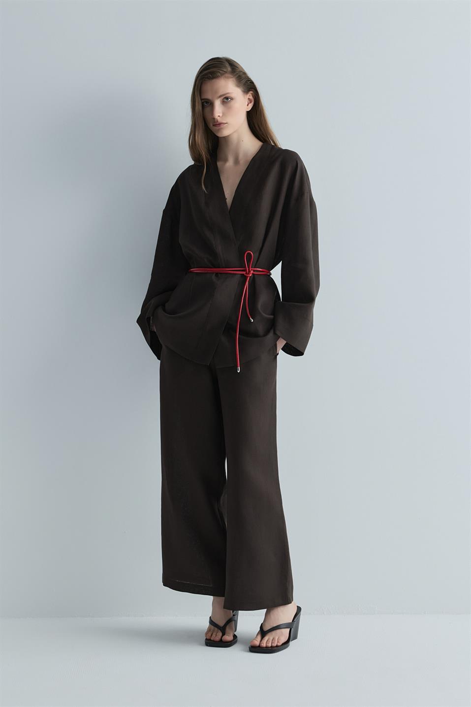 Kahverengi %100 Keten Eleni Culotte Pantolon