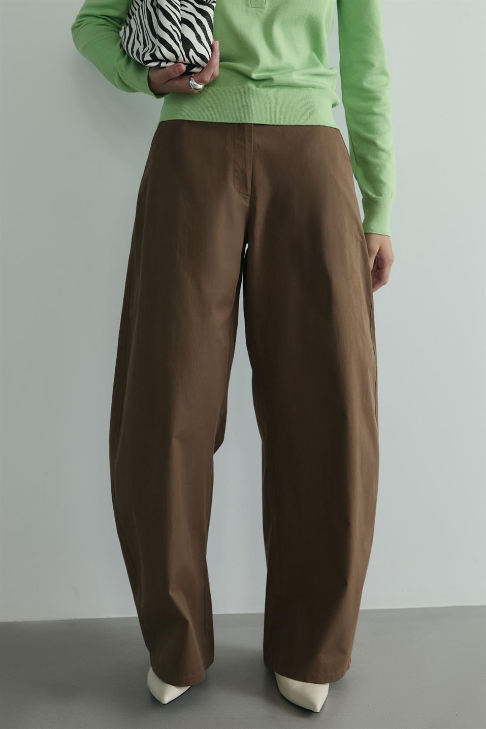 Kahverengi Caby Geniş Paça Pantolon