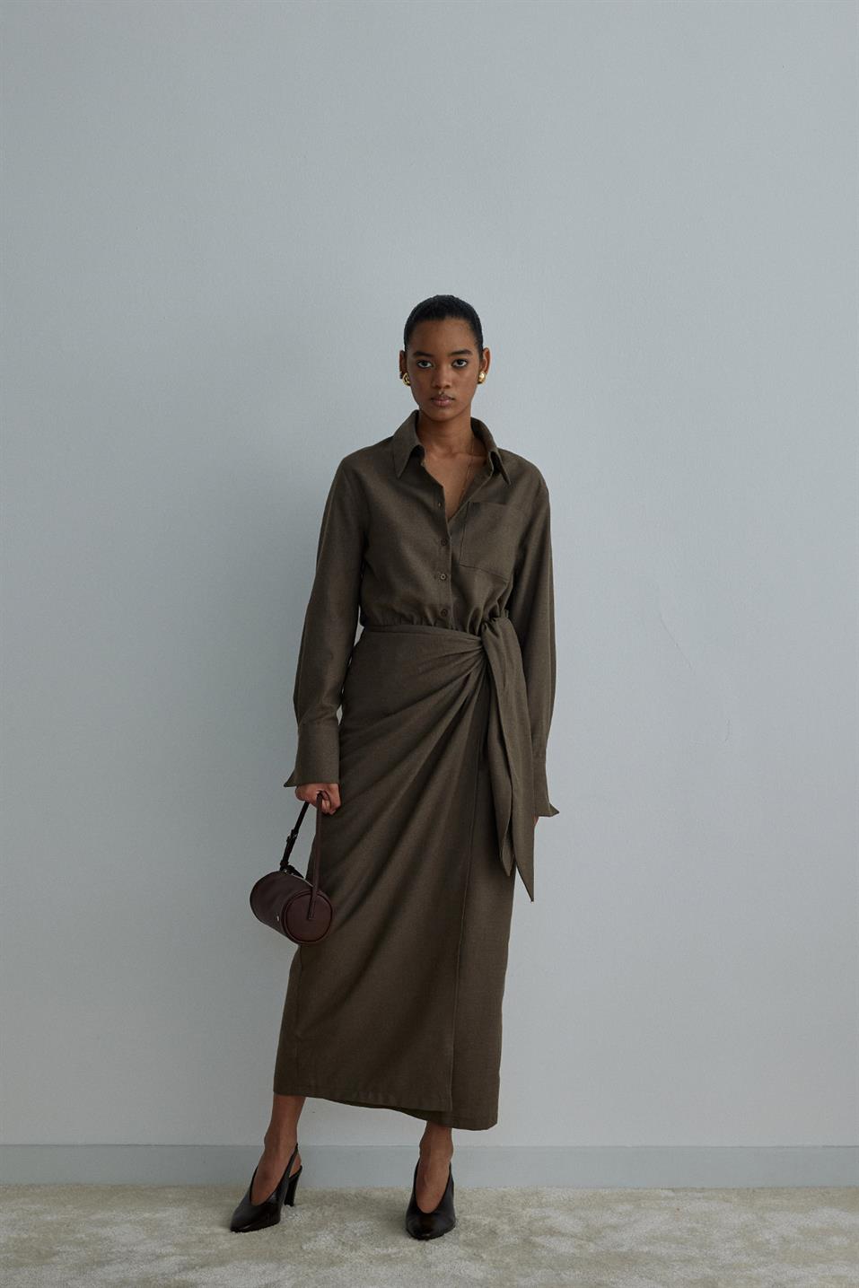 Kahverengi Goldie Anvelop Elbise