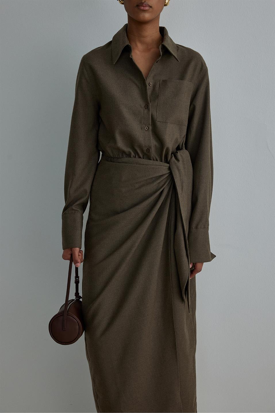 Kahverengi Goldie Anvelop Elbise