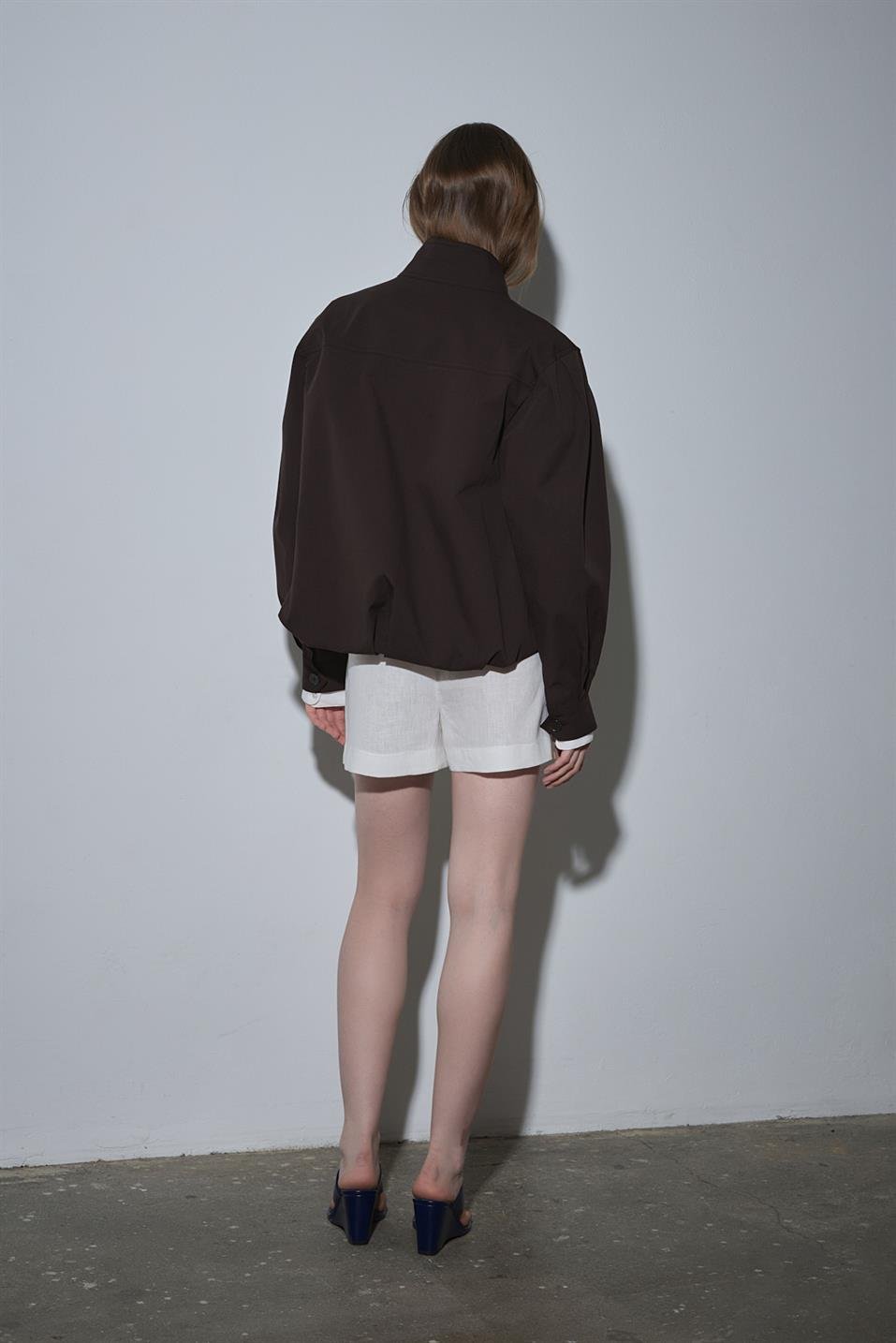 Kahverengi Khole Dik Yaka Balon Ceket