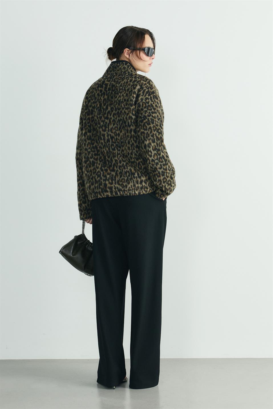 Kahverengi Leo Oversize Fermuarlı Ceket