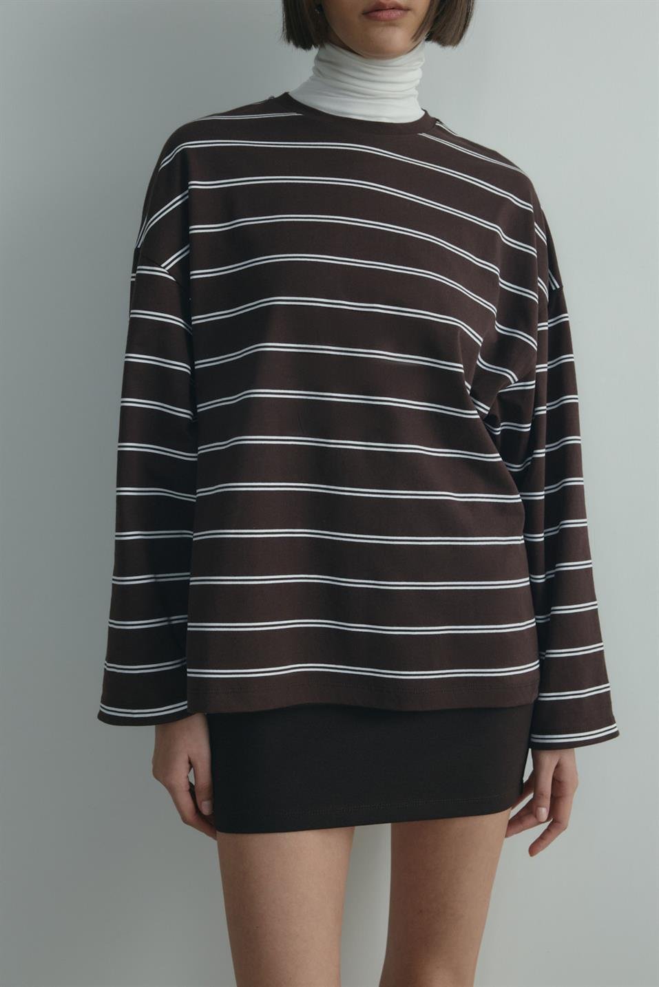 Kahverengi Lizzy Çizgili Tişört