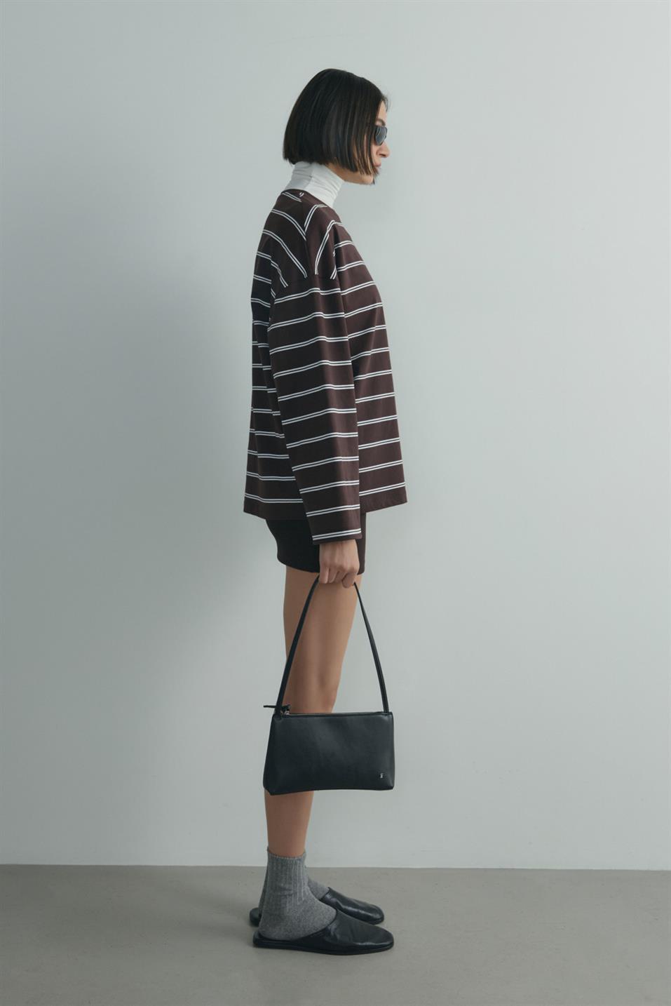 Kahverengi Lizzy Çizgili Tişört