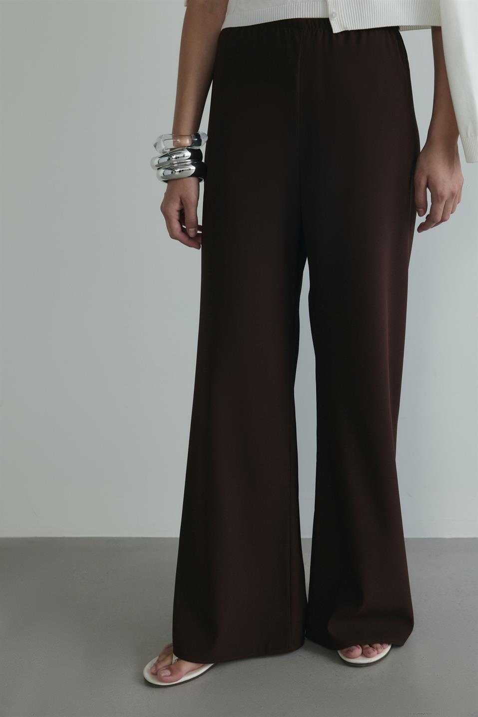 Kahverengi Pol Krep Pantolon