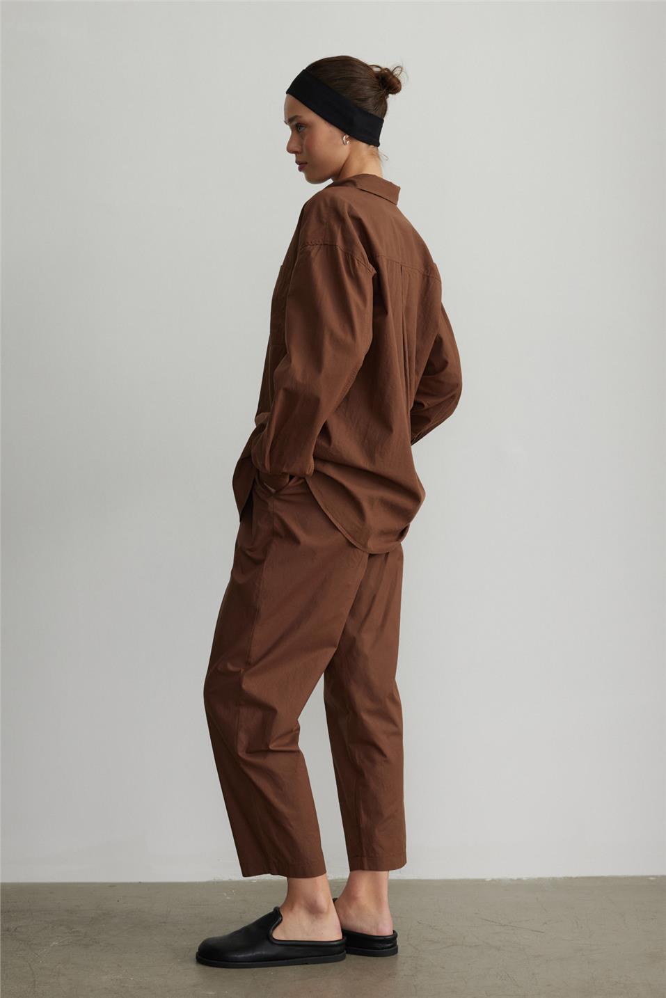 Brown Slouchy Fit Elastic Waist Trousers
