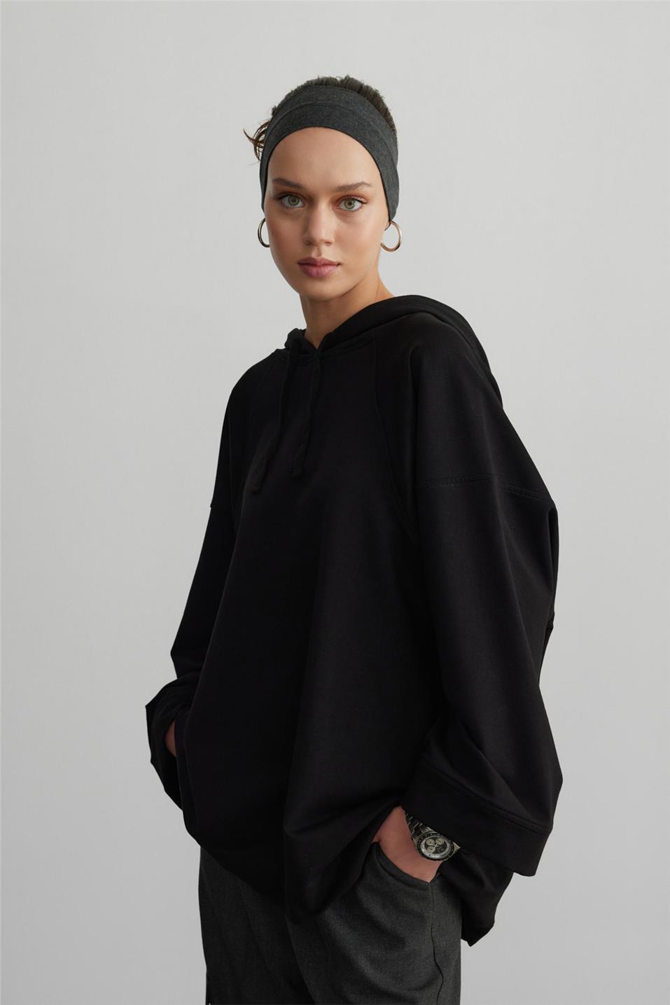 Black Wide Sleeve Oversize Sweatshirt