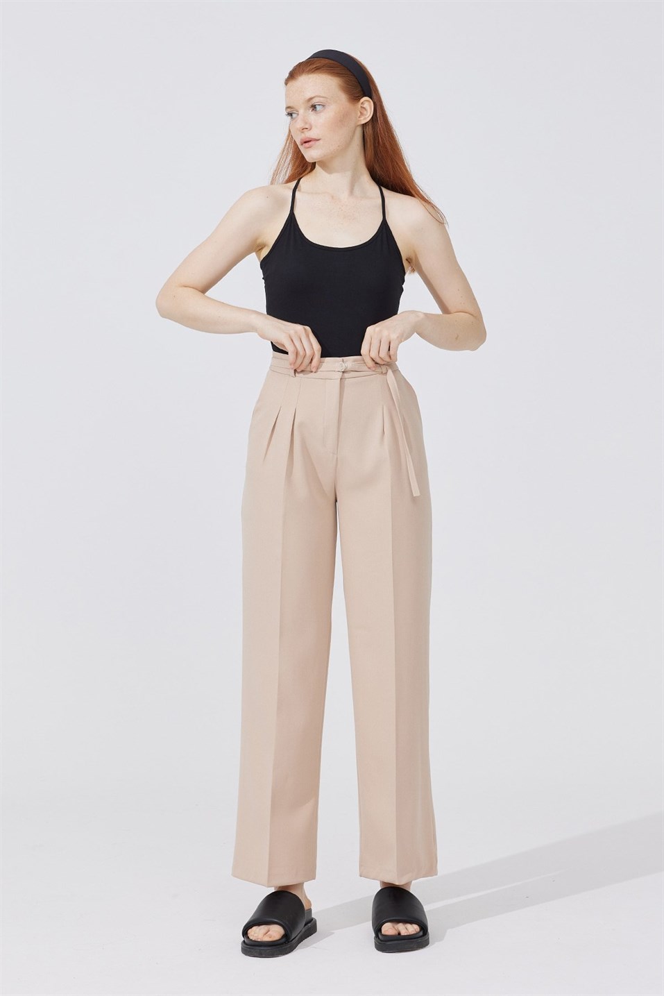 Mink Pleated Belted Trousers 