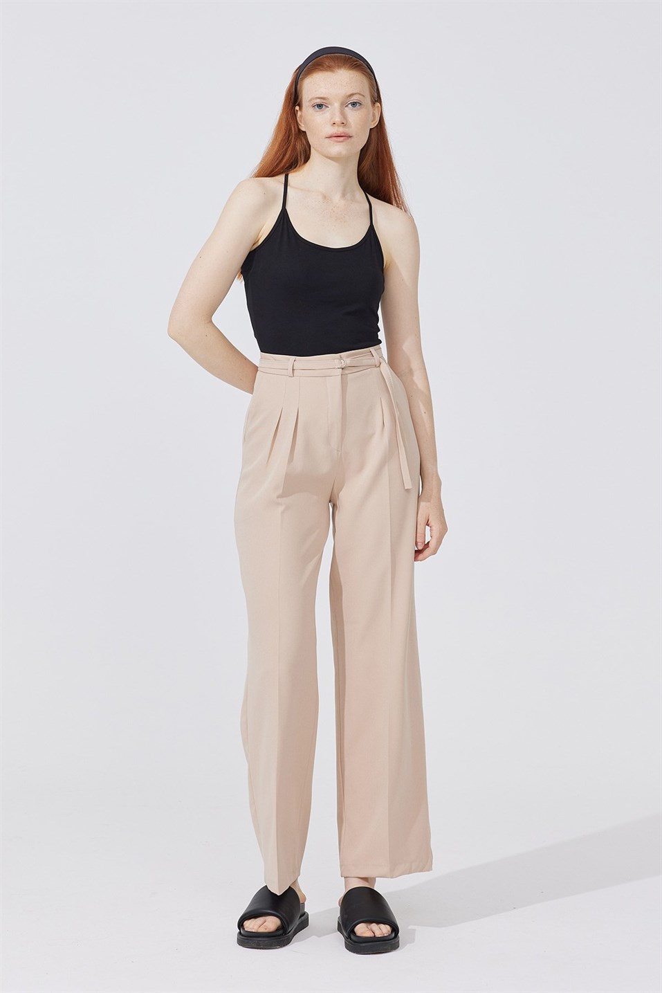 Mink Pleated Belted Trousers 