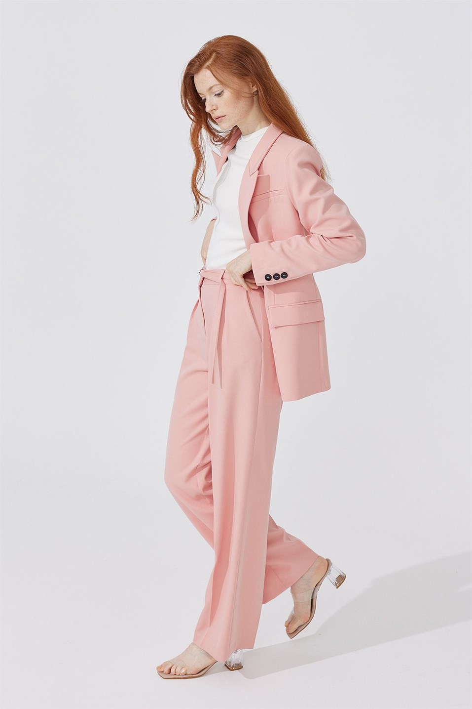 Pink Belted Pleated Pants