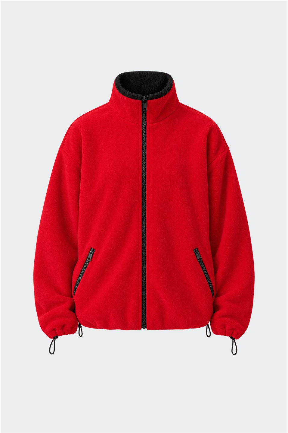 Kırmızı Anu Oversize Fermuarlı Polar Hırka