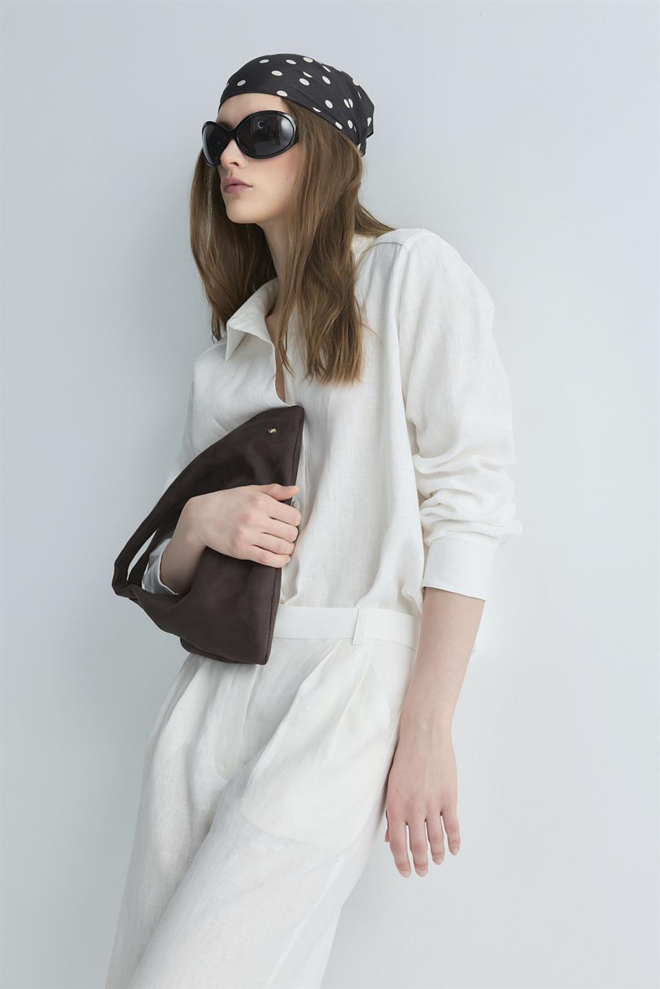 Koyu Kahve Dottie Desenli Fular