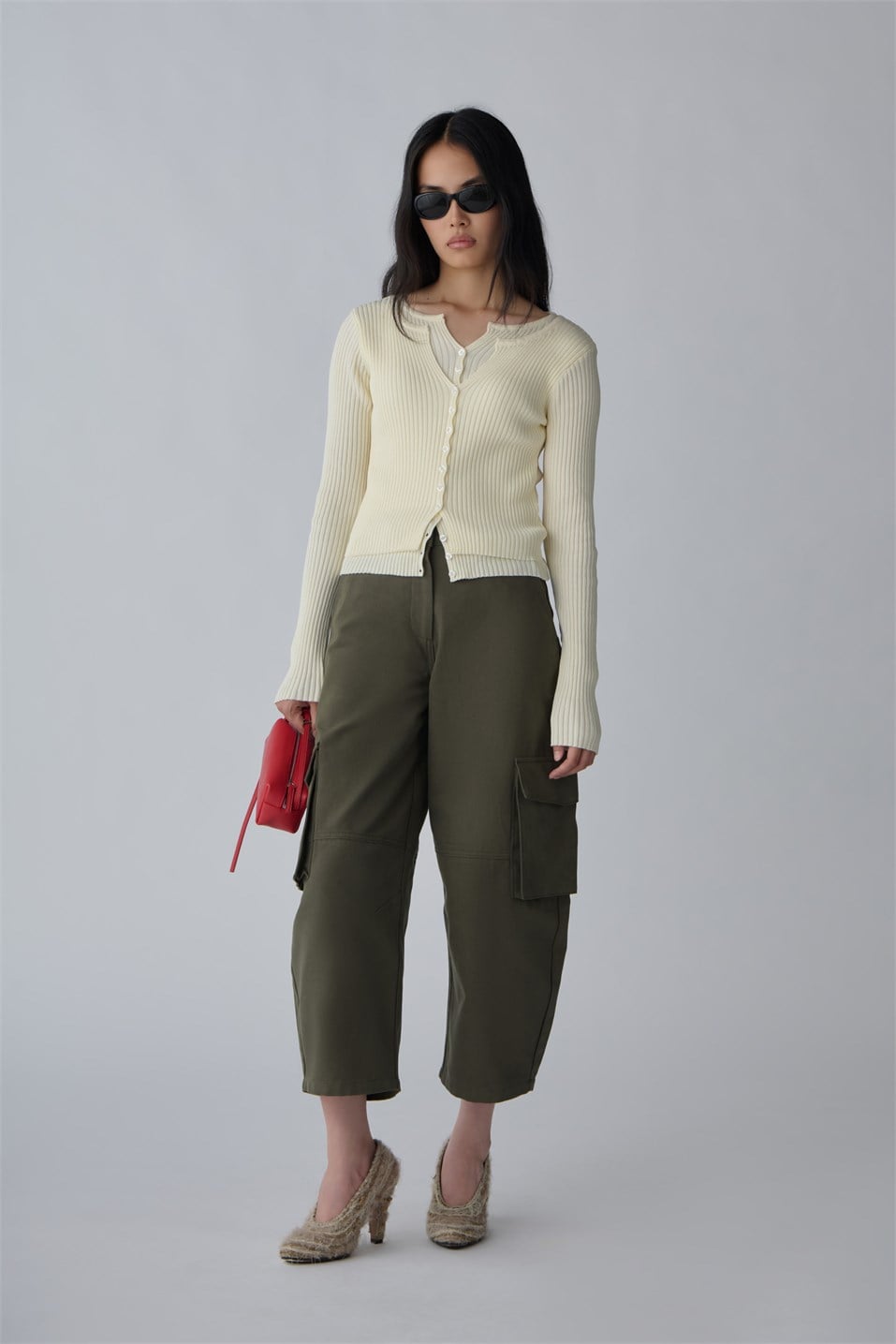 Double-Layer Ribbed Knit Cardigan