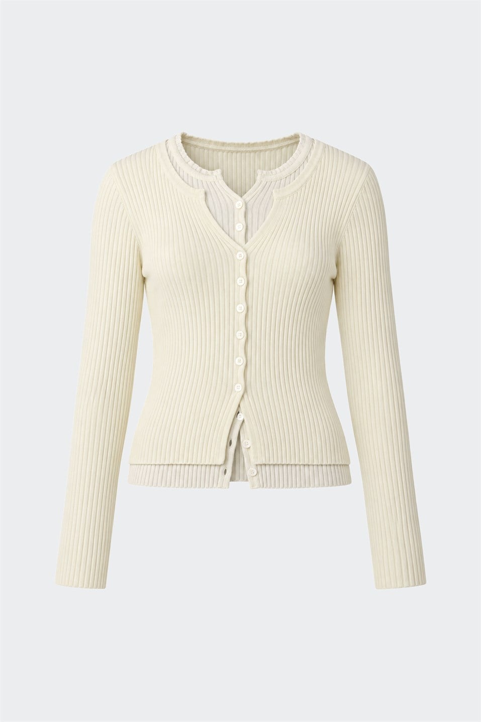 Double-Layer Ribbed Knit Cardigan