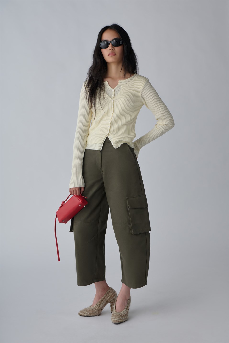 Double-Layer Ribbed Knit Cardigan