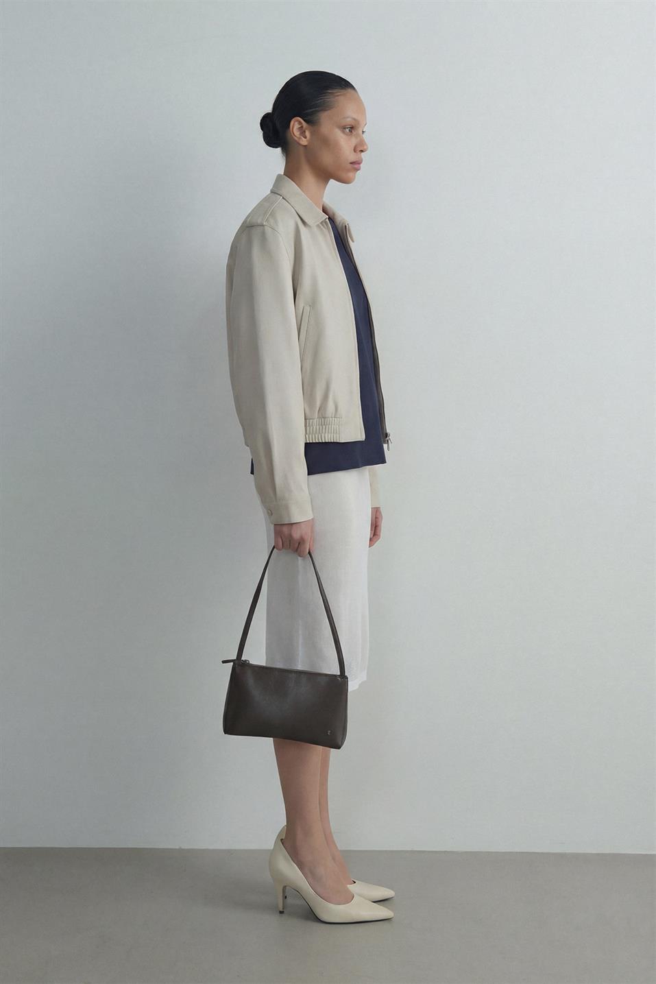 Krem Cooper Crop Bomber Ceket