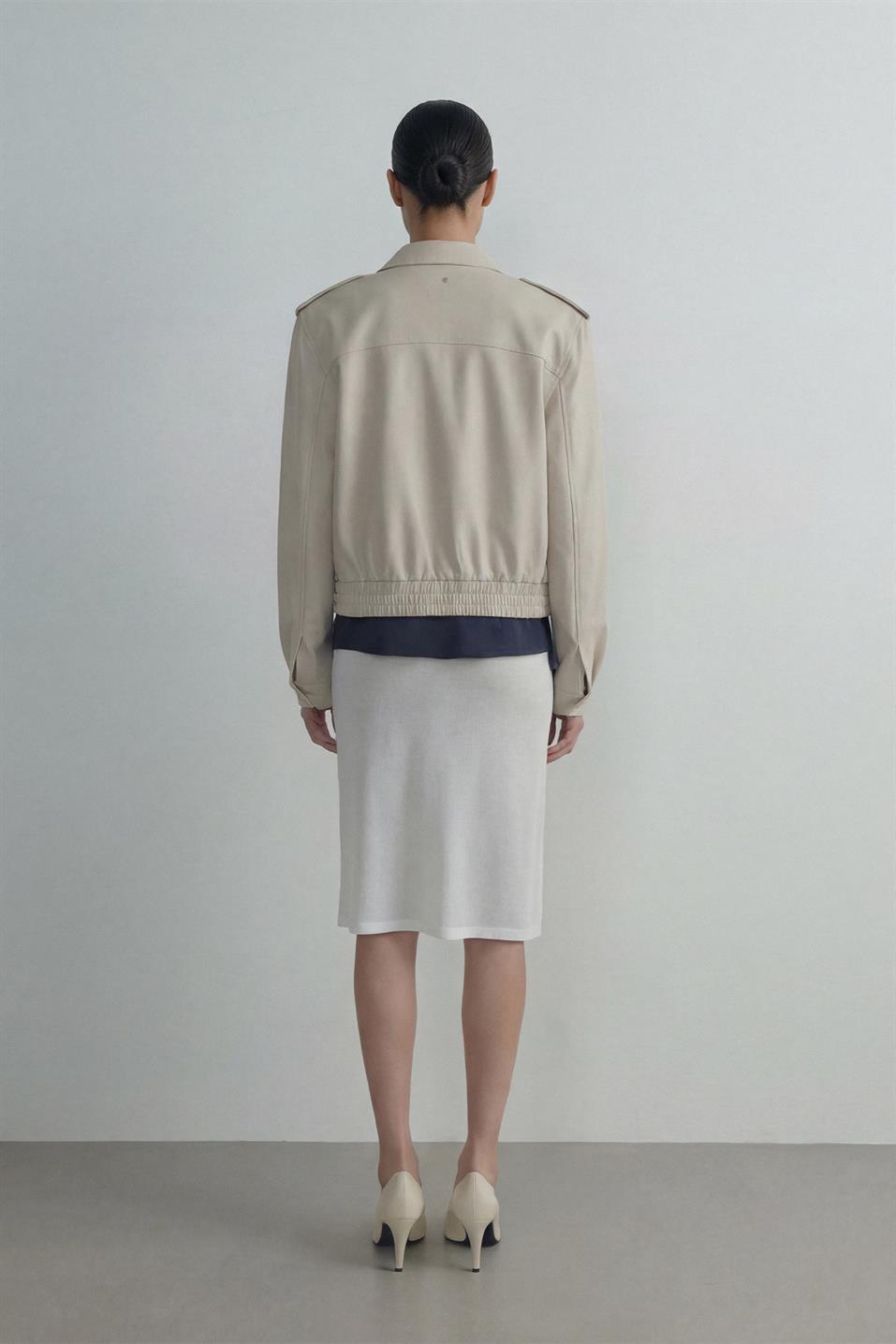 Krem Cooper Crop Bomber Ceket