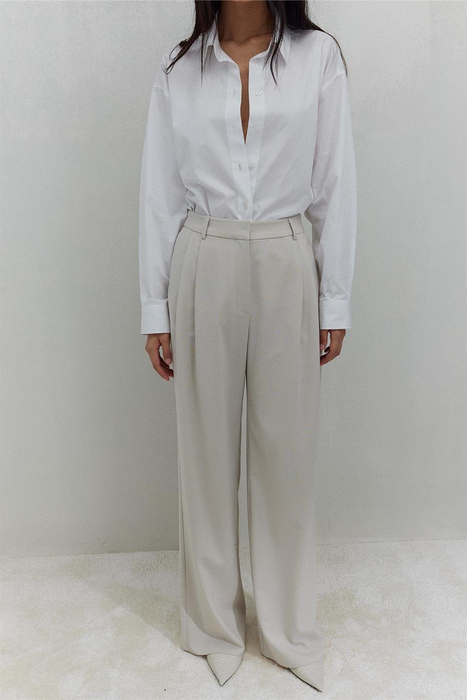 Krem Janet Bol Paça Pantolon