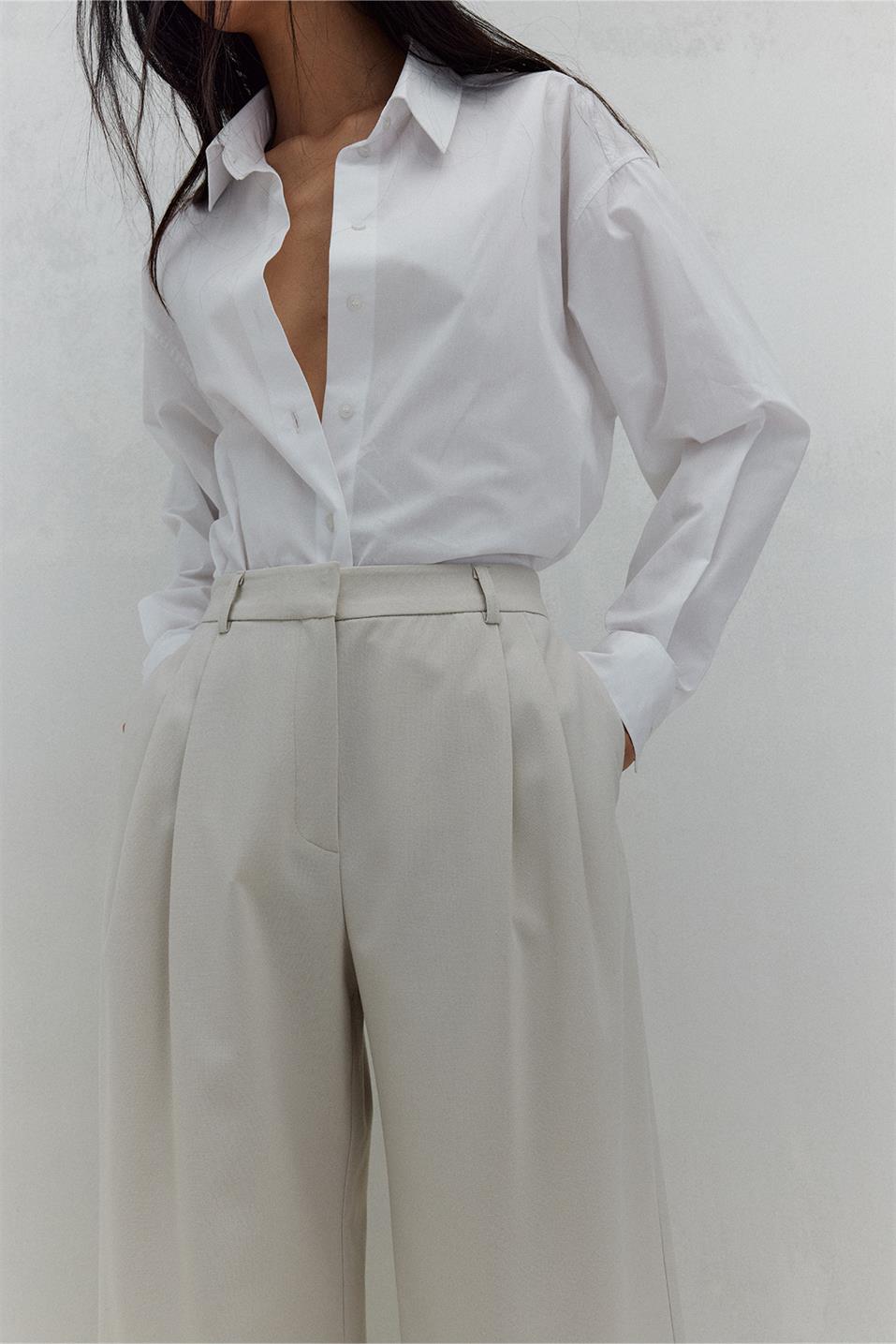 Krem Janet Bol Paça Pantolon