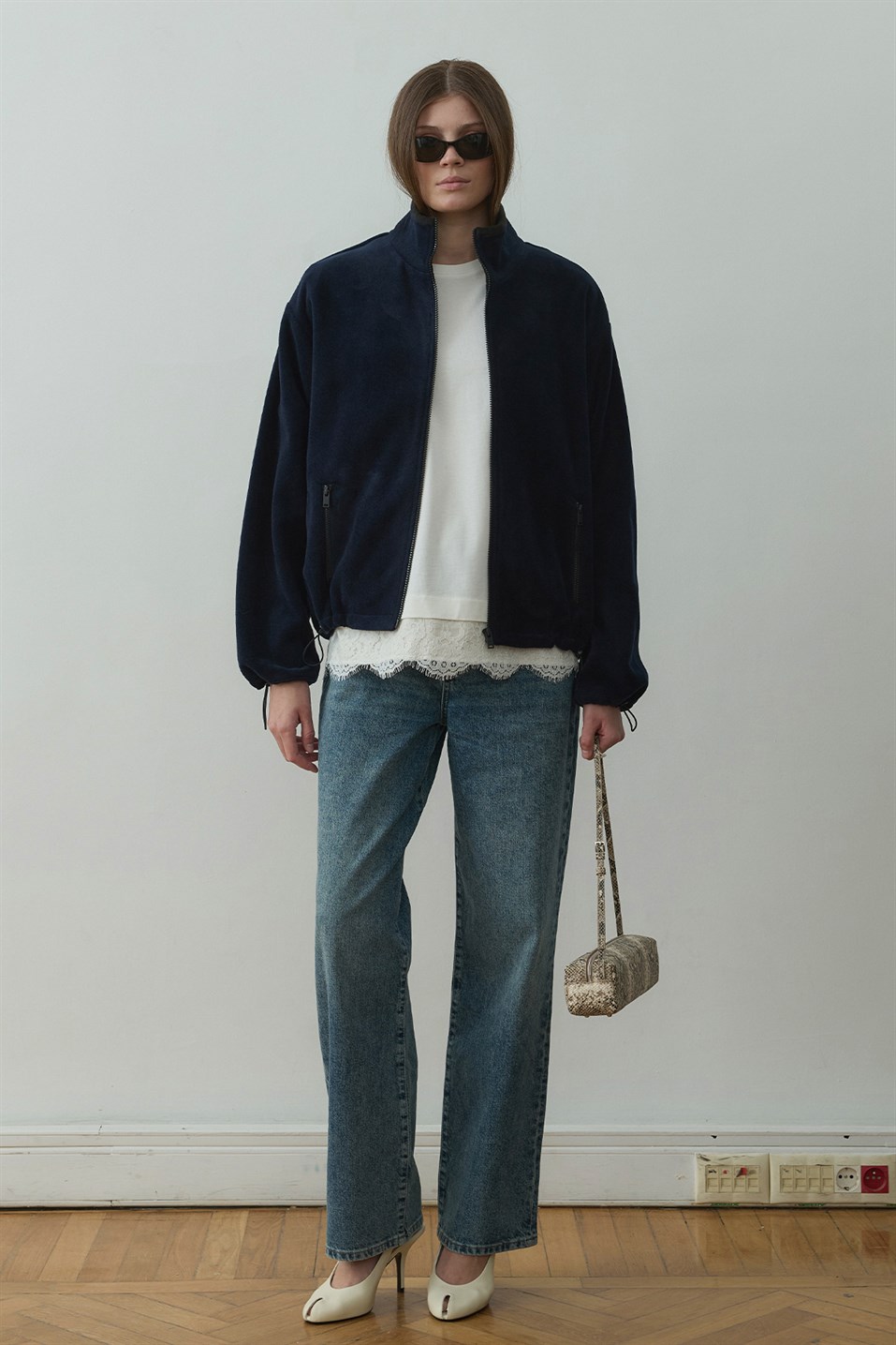 Lacivert Anu Oversize Fermuarlı Polar Hırka