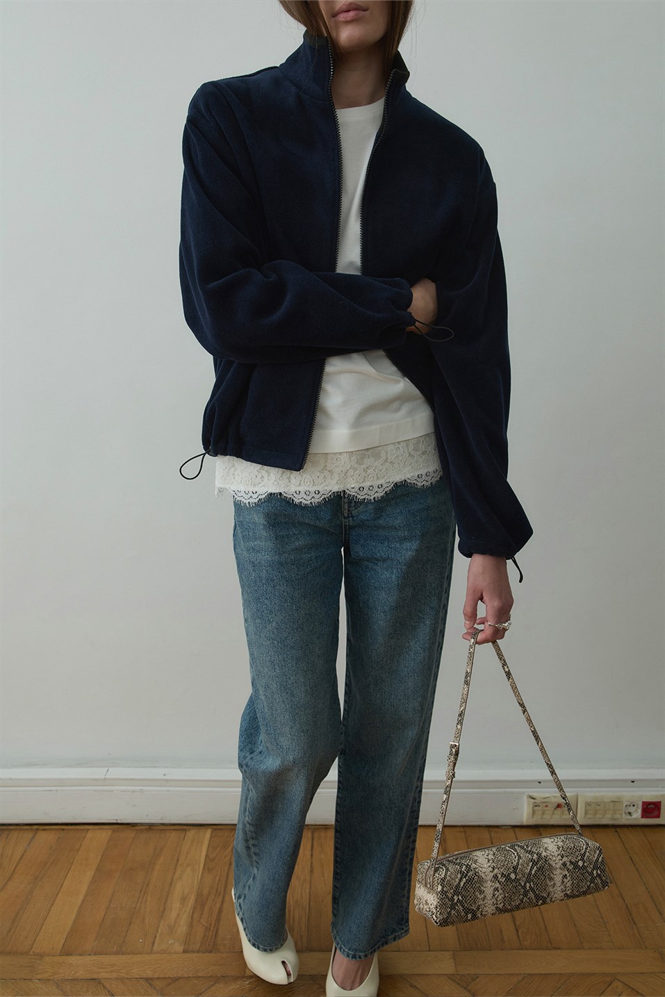 Lacivert Anu Oversize Fermuarlı Polar Hırka