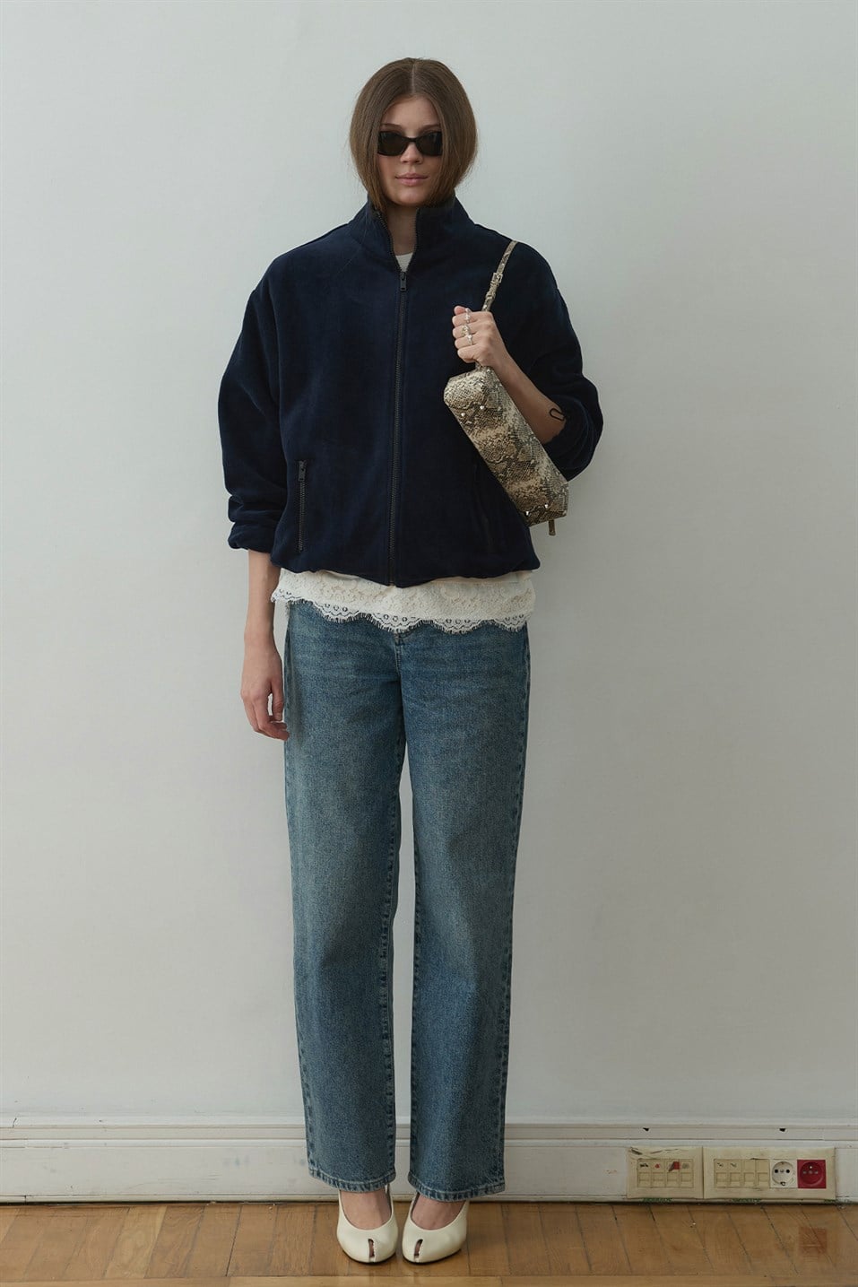 Lacivert Anu Oversize Fermuarlı Polar Hırka