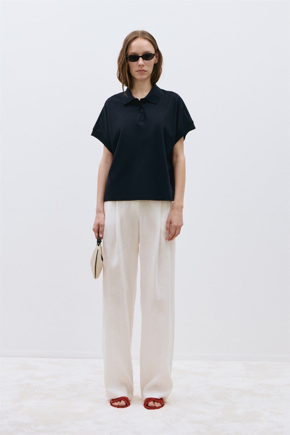 Lacivert Josie Oversize Polo Yaka Tişört