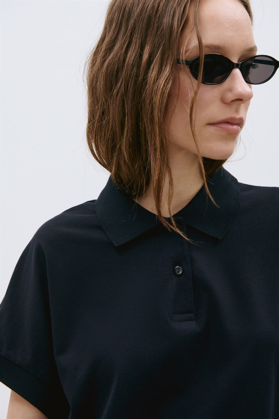 Lacivert Josie Oversize Polo Yaka Tişört