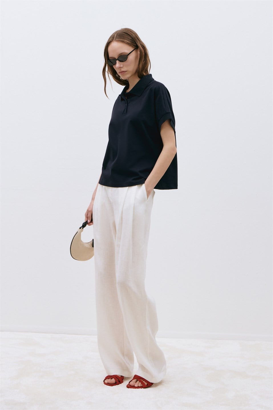Lacivert Josie Oversize Polo Yaka Tişört
