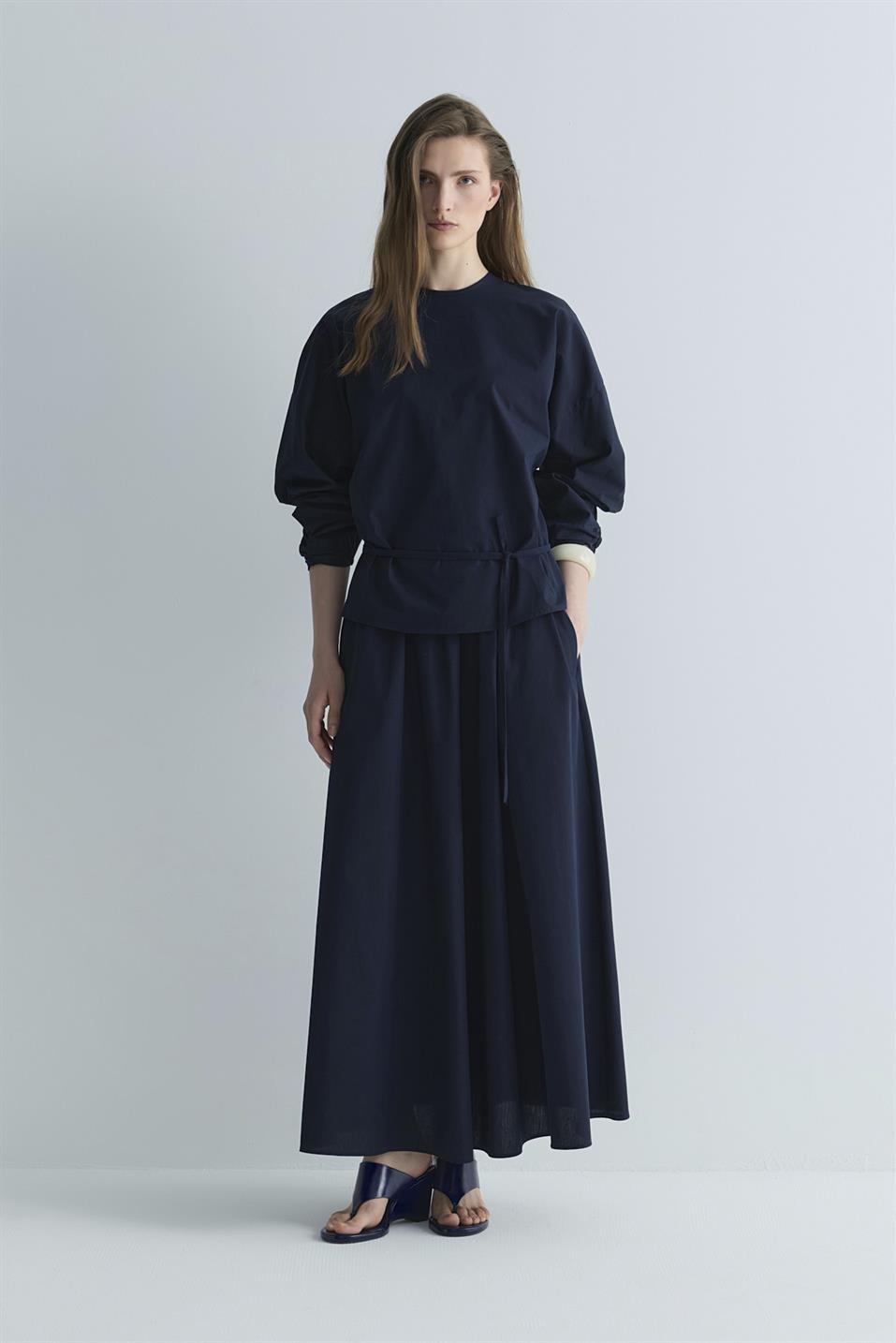 Lacivert Lara Kemerli Bluz