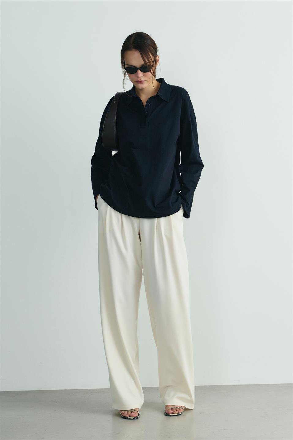 Lacivert Polo Yaka Oversize Tişört