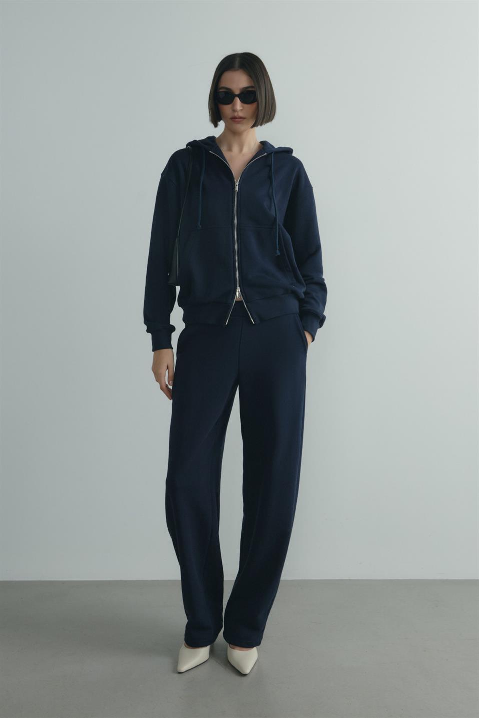 Lacivert Salted Fermuarlı Hırka