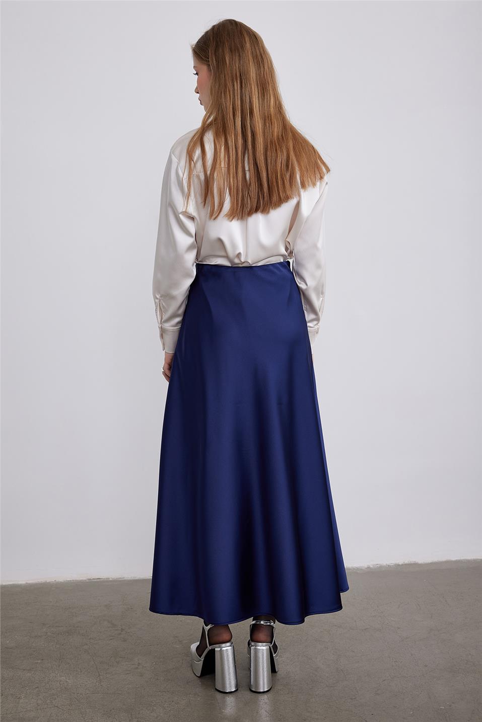 Navy Blue Satin Skirt