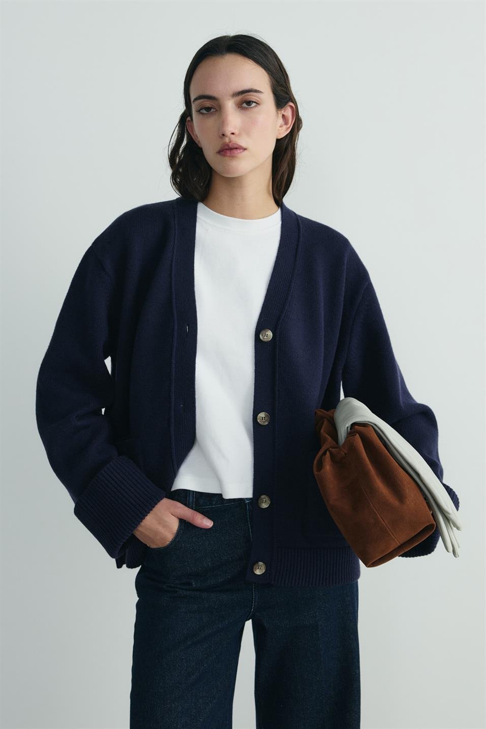 Lacivert Ura Triko Düğmeli Hırka