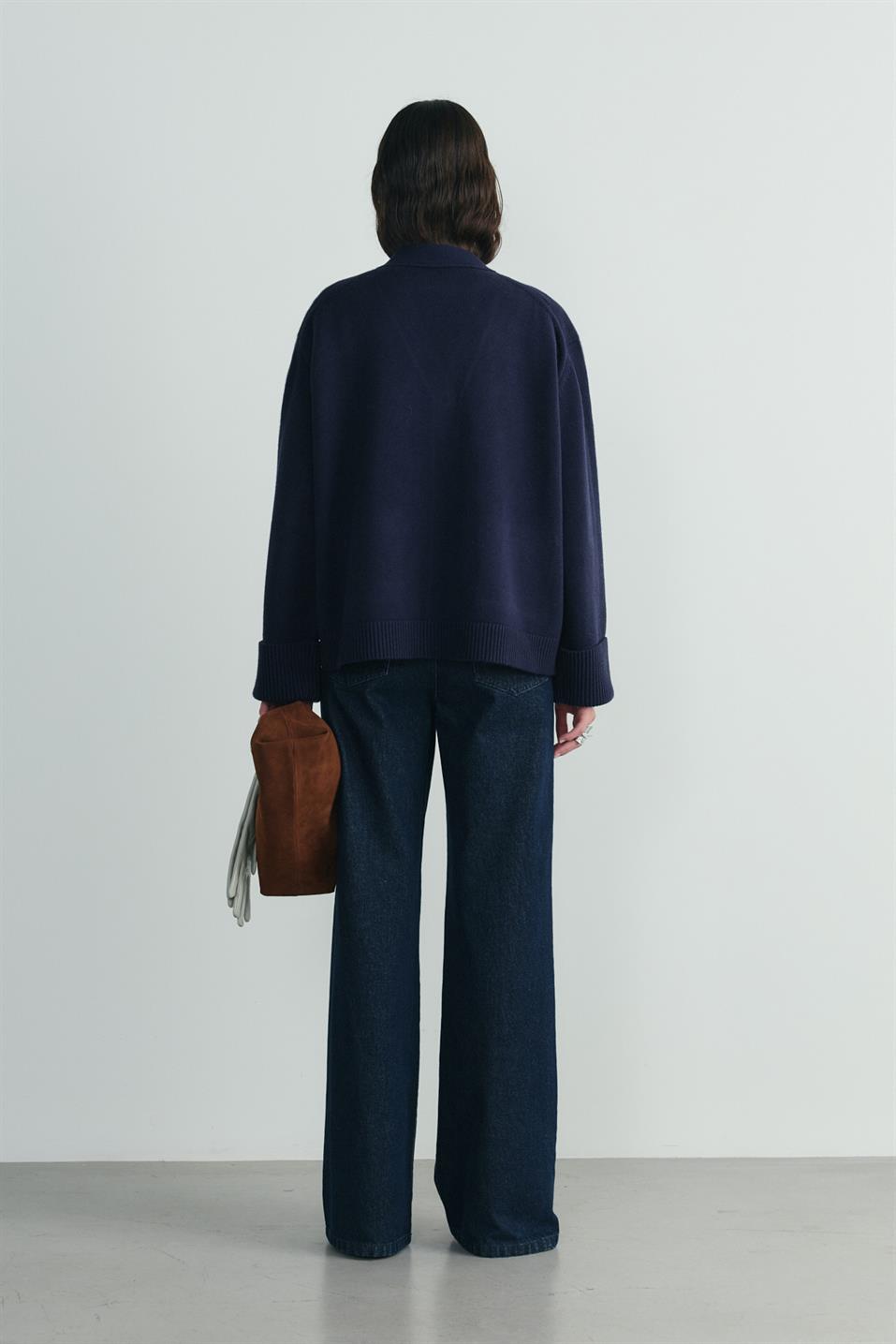 Lacivert Ura Triko Düğmeli Hırka