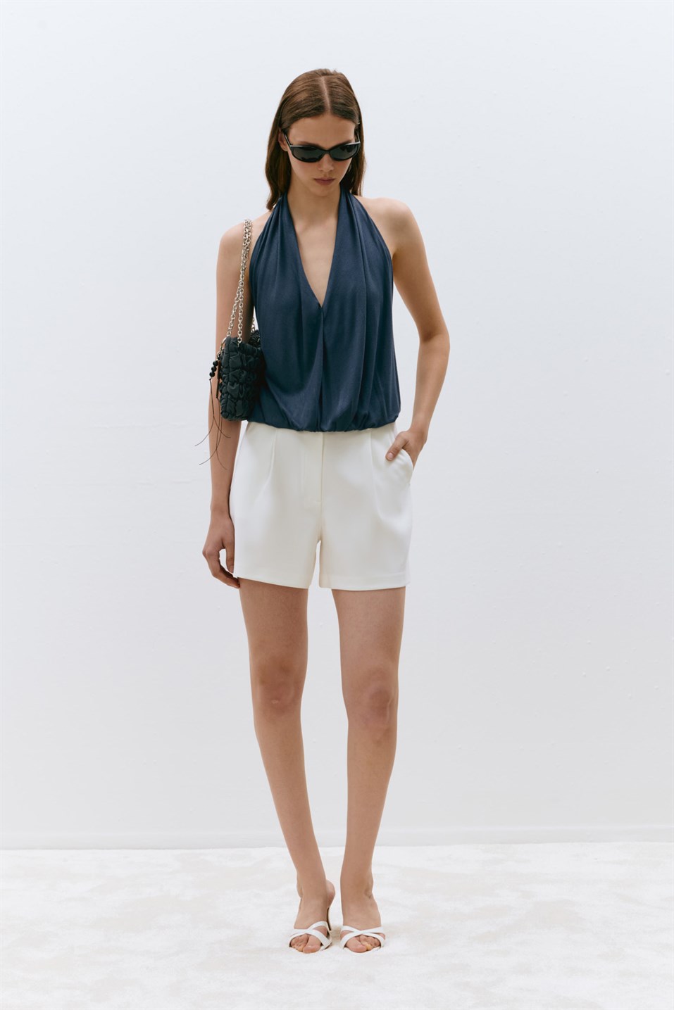 Mavi Nina Dökümlü Halter Top