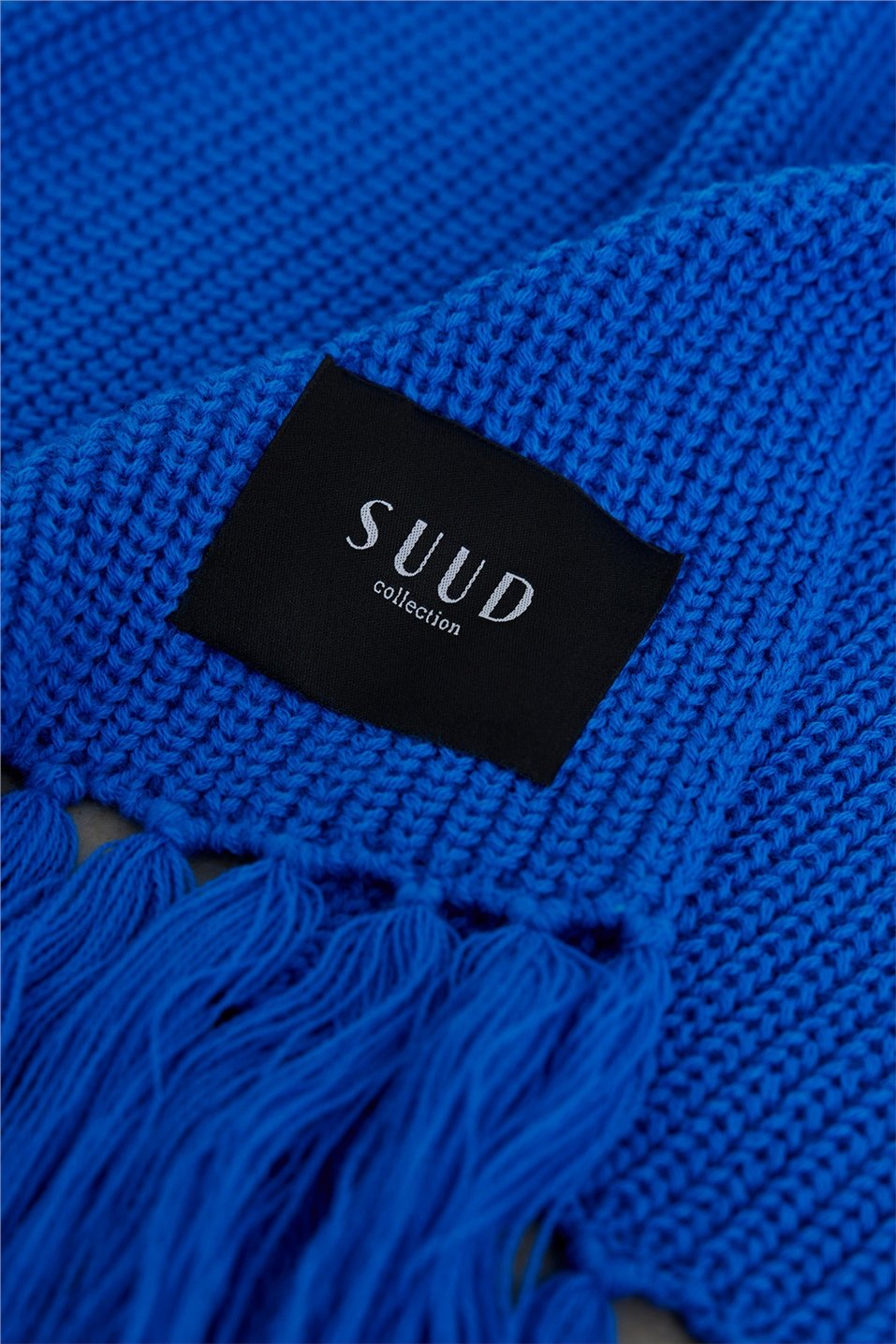 Blue Tasseled Knitwear Scarf