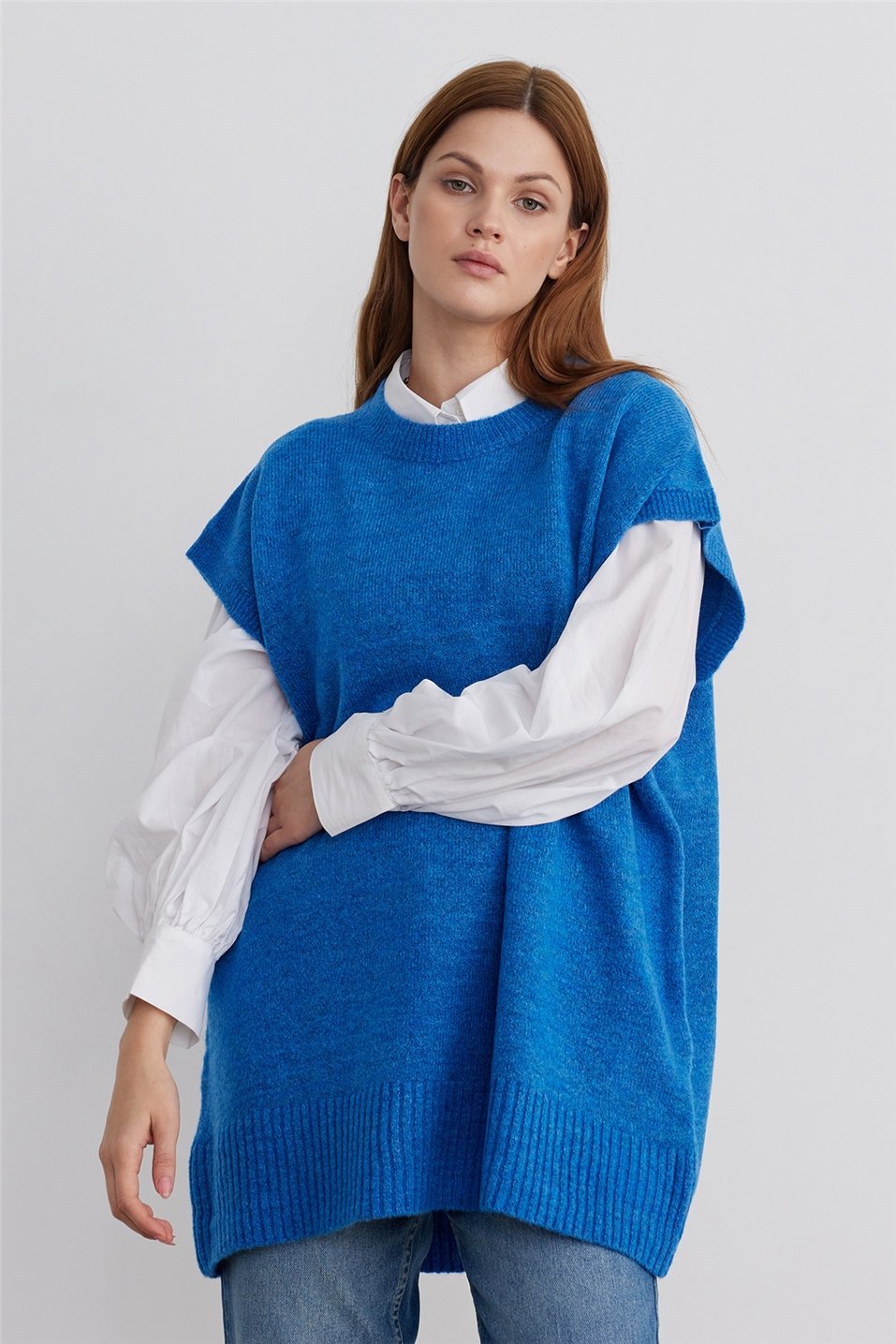 Blue Soft Textured Knitwear Sweater